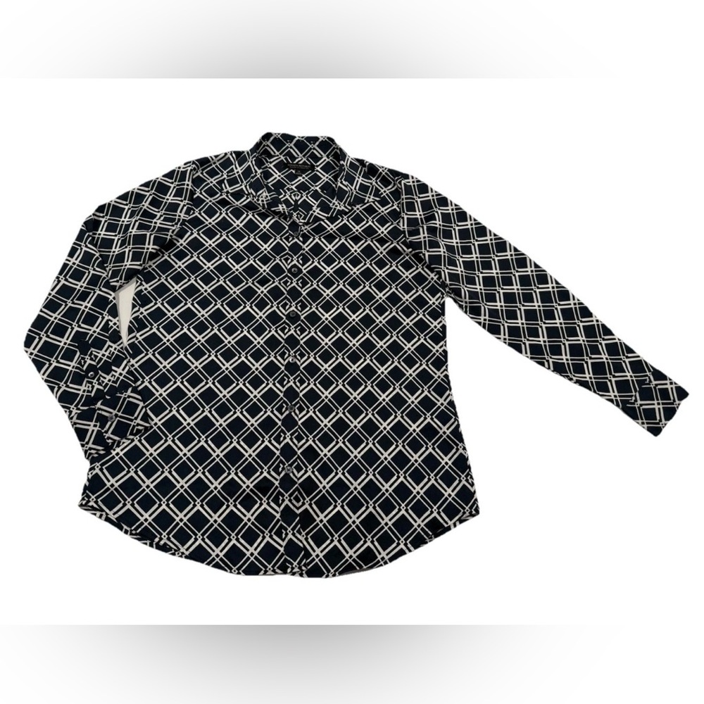 Banana Republic Women  Navy & White Geometric Blouse Size M